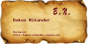 Bakos Nikander névjegykártya